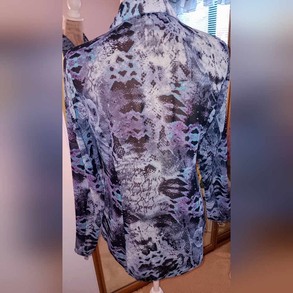 CAbi ~ Purple & Black Snakeskin Print Button-Down Blouse~Small - Picture 3 of 12